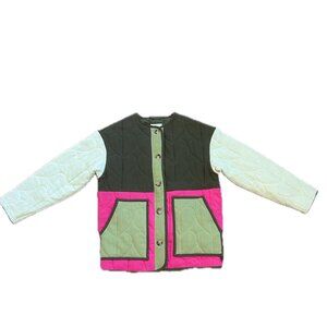 Avec Les Filles Heart Quilted Colorblock Liner Jacket Olive Pink Cream